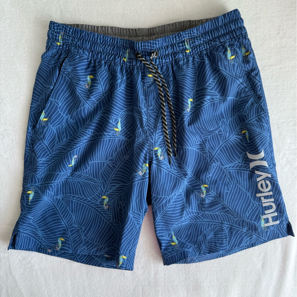 Hurley Men’s Swim Board Shorts Blue Tucan Print‎ Small Petite Summer Tropical